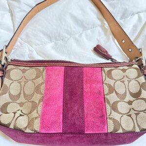 Coach Fuchsia and Tan Signature Shoulder Bag